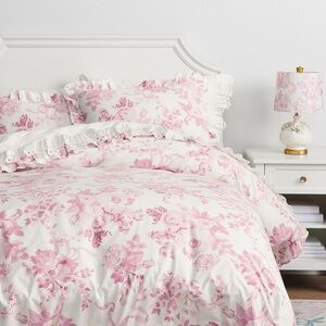 LoveShackFancy Pottery Barn Teen Damask Ruffle Duvet Cover and two shams